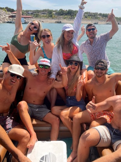 a group of people in a boat