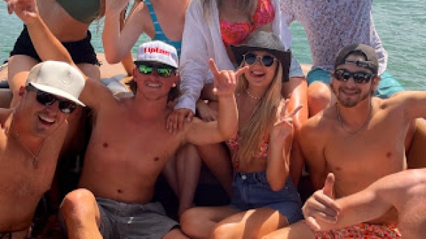 a group of people in a boat