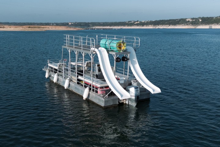 a small boat in a large body of water
