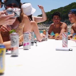 a group of people sitting at a table